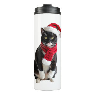 Hässliche Weihnachts-Schwarze-Katze-Santa-Hut-Scha Thermosbecher