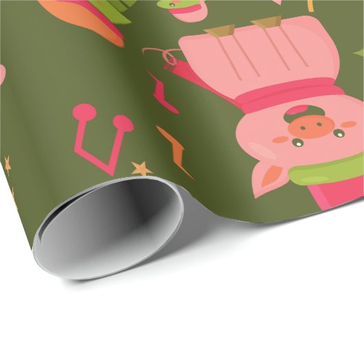 hässliche Weihnachtsdinosaurier trex santa Schwein Geschenkpapier (Rolleneckpunkt)