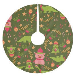 hässliche Weihnachtsdinosaurier trex santa Schwein Polyester Weihnachtsbaumdecke