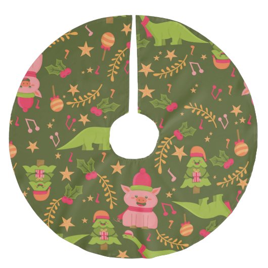 hässliche Weihnachtsdinosaurier trex santa Schwein Polyester Weihnachtsbaumdecke (Vorderseite)