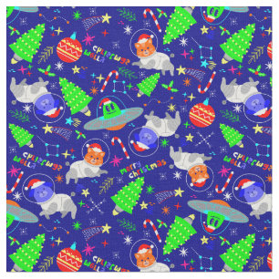hässliche Weihnachtslieder Alien santa dog cat Stoff