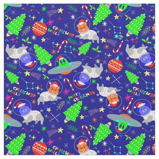 hässliche Weihnachtslieder Alien santa dog cat Stoff (Nahaufnahme)