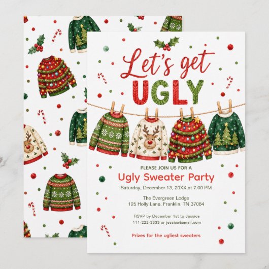 Hässliche Weihnachtspullover-Party Einladung (Vorne/Hinten)