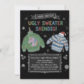 Hässliche Weihnachtspullover-Party Kreidetafel Ein Einladung (Vorderseite)