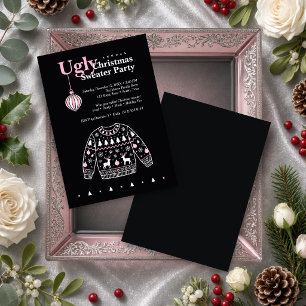 Hässliche Weihnachtspullover-Party Schwarz Pink TM Einladung