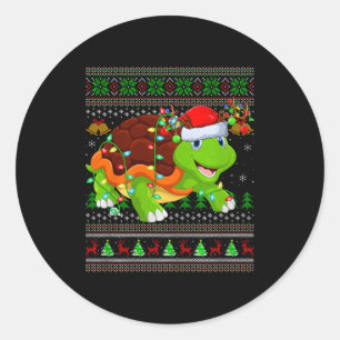 Hässliche Weihnachtspullover Schildkröte Feiertag Runder Aufkleber