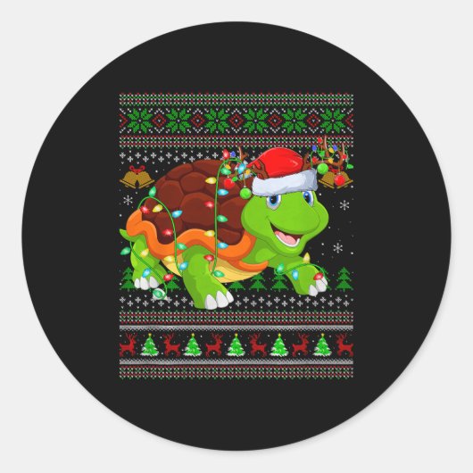 Hässliche Weihnachtspullover Schildkröte Feiertag  Runder Aufkleber (Vorderseite)