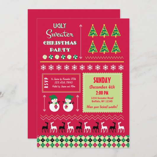 Hässliche Weihnachtsstrickjacke-Party Einladung (Vorne/Hinten)