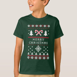 Hässliche Weihnachtsstrickjacke-Zuckerstange-froh T-Shirt