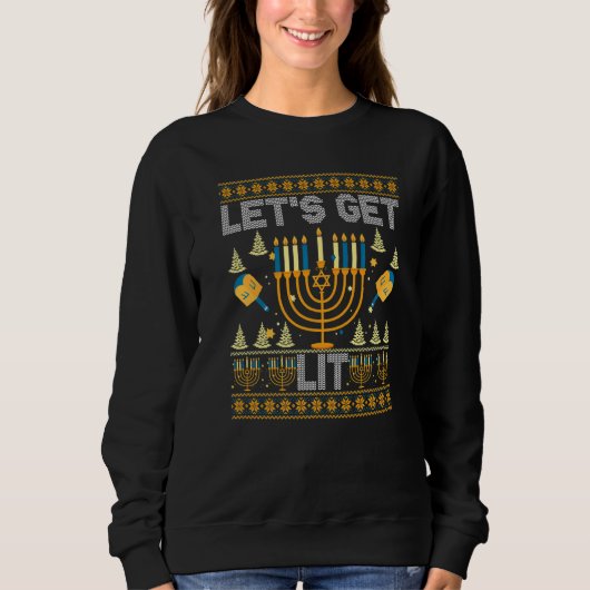 Hässlicher Chanukka-Pullover Lasst uns trinken un Sweatshirt (Vorderseite)