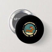 Hässlicher Dachshund Weihnachten durch den Schnee  Button (Vorne & Hinten)