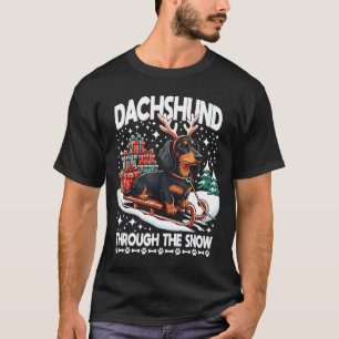 Hässlicher Dachshund Weihnachten durch den Schnee T-Shirt