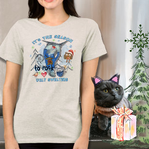 Hässlicher Felsenpullover Lustige Katze & Maus wei Tri-Blend Shirt