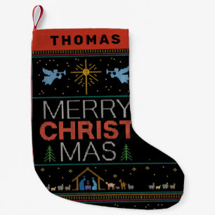 Hässlicher Merry Weihnachtspullover Religiöser Chr Kleiner Weihnachtsstrumpf