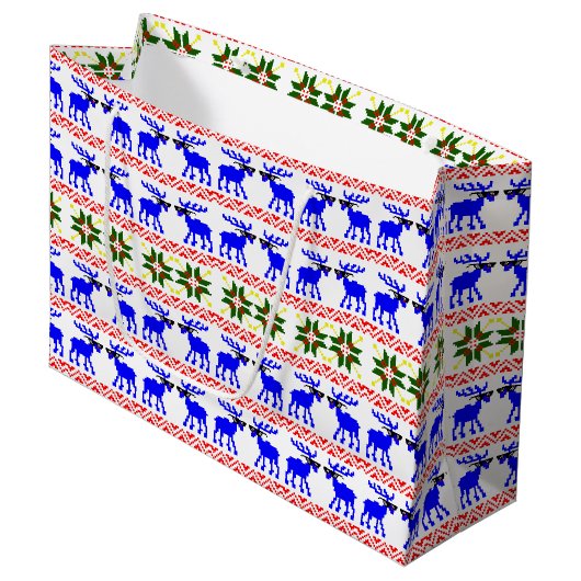 Hässlicher Pullover (Kümmere dich drum) Rentier Große Geschenktüte (Vorderseite Schrägansicht)