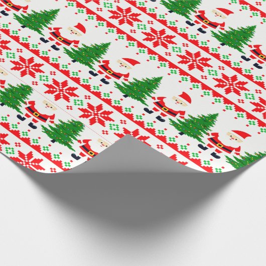 Hässlicher Pullover pixeliger Weihnachtsmann festl Geschenkpapier (Ecke)