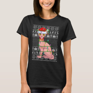 Hässlicher Pullover Stil Xmas Lichter Santa Sphynx