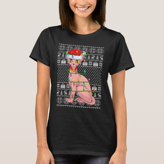 Hässlicher Pullover Stil Xmas Lichter Santa Sphynx (Vorderseite)