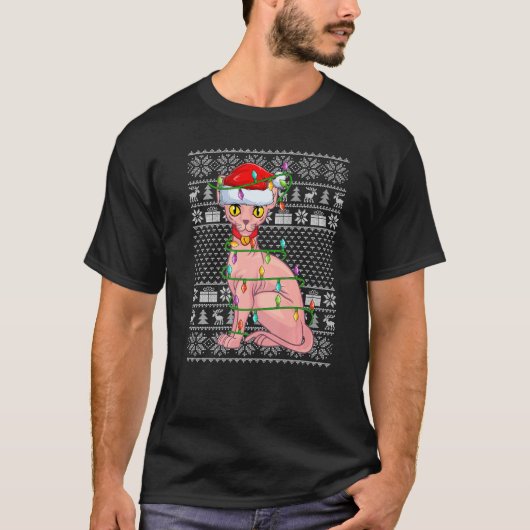 Hässlicher Pullover Stil Xmas Lichter Santa Sphynx (Vorderseite)