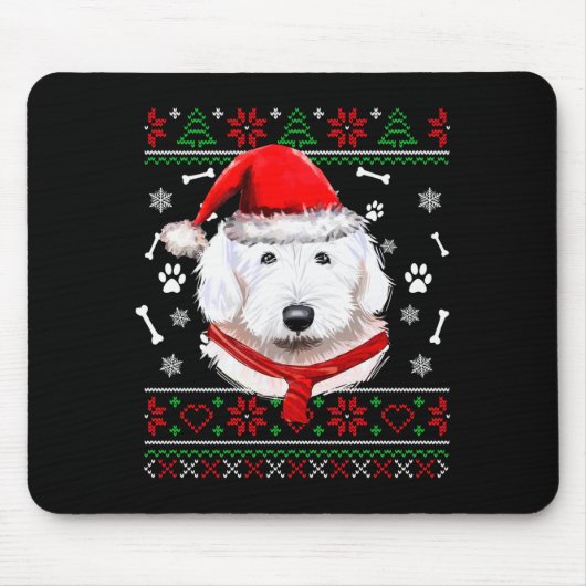 Hässlicher Pullover Weihnachten Bobtail Hund Santa Mousepad (Vorne)