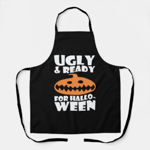Hässlicher und bereit für Halloween-Kürbis Schürze