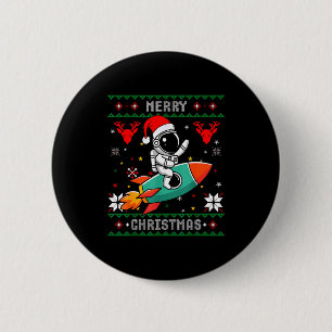 Hässlicher Weihnachts-Astronaut mit Raketen-Santa- Button
