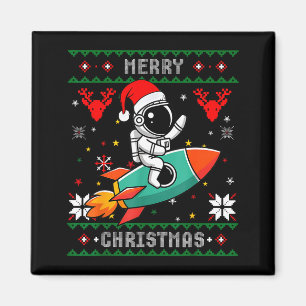 Hässlicher Weihnachts-Astronaut mit Raketen-Santa- Magnet