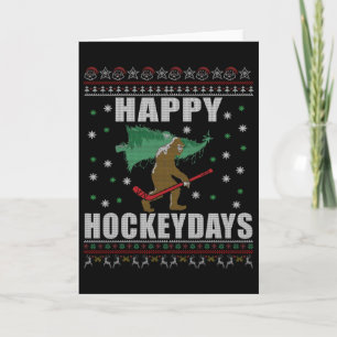 Hässlicher Weihnachts-Eishockey-Sasquatch - Frohe Karte