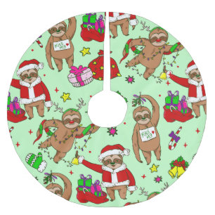 hässlicher Weihnachts-Santa-Claus-Faultier Polyester Weihnachtsbaumdecke