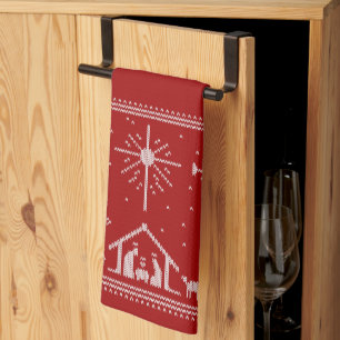 Hässlicher Weihnachtsmann Pullover Krippenszene Ch Geschirrtuch