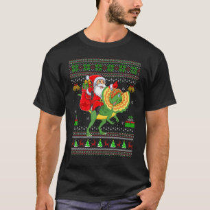 Hässlicher Weihnachtsmann reitet Dilophosaurus-Din T-Shirt