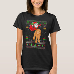 Hässlicher Weihnachtsmann reitet Goldendoodle-Hund T-Shirt