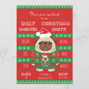 hässlicher Weihnachtspulli Party Mops Einladung