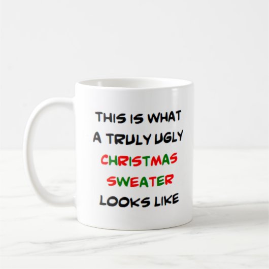 hässlicher Weihnachtspulli, wahrlich Kaffeetasse (Links)