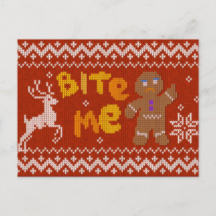 Hässlicher Weihnachtspullover: Bite Me Gingerbread Feiertagspostkarte