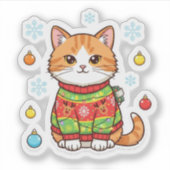 Hässlicher Weihnachtspullover-Katze – Lustiger Wei Aufkleber (Vorderseite)