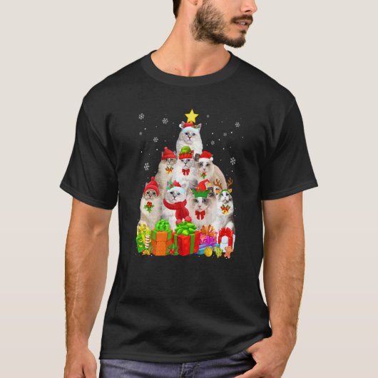 Hässlicher Weihnachtspullover Katzenbaum Ragdoll T-Shirt (Vorderseite)