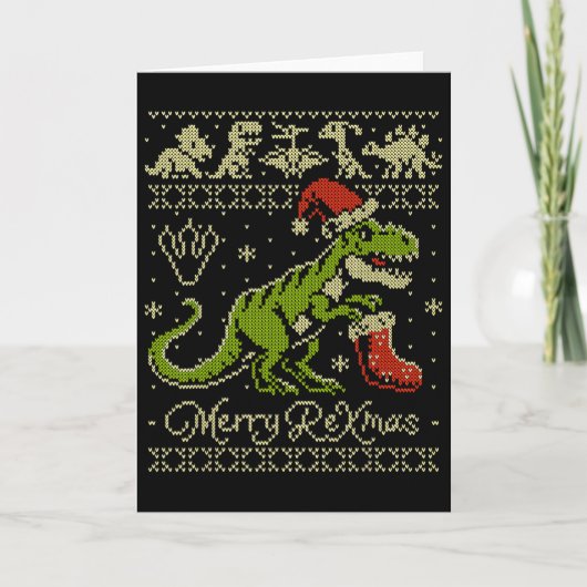 Hässlicher Weihnachtspullover mit Dinosaurier - Lu Karte (Vorderseite)