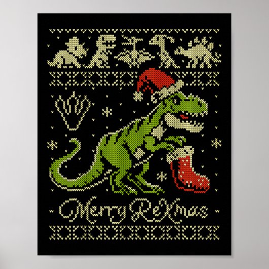 Hässlicher Weihnachtspullover mit Dinosaurier - Lu Poster (Vorne)