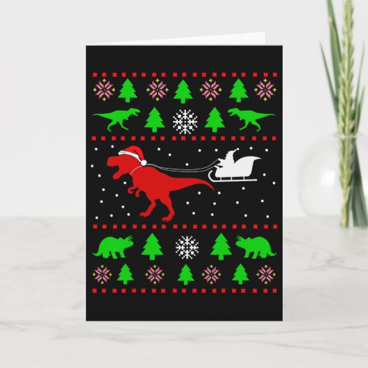 Hässlicher Weihnachtspullover mit Dinosauriern für Karte (Vorderseite)