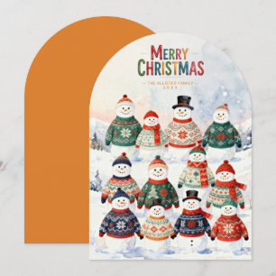 Hässlicher Weihnachtspullover Schneemann Orange TM Feiertagskarte