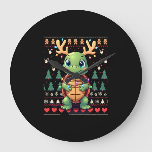 Hässlicher Weihnachtspullover-Stil beleuchtete Sch Große Wanduhr (Vorderseite)