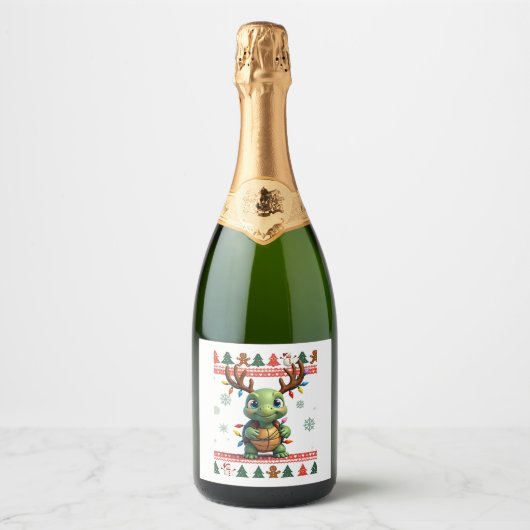 Hässlicher Weihnachtspullover-Stil beleuchtete Sch Schaumweinetikett (Vorderseite)