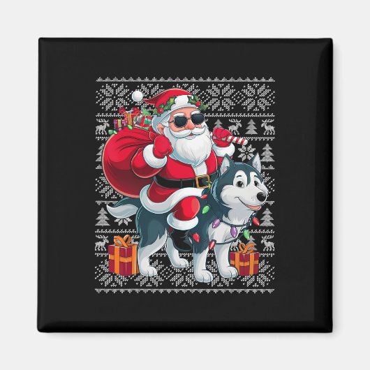 Hässlicher Weihnachtspullover-Stil Santa reitet au Magnet (Vorne)