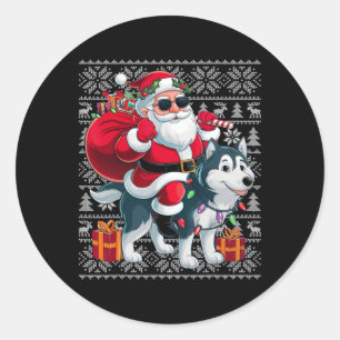 Hässlicher Weihnachtspullover-Stil Santa reitet au Runder Aufkleber