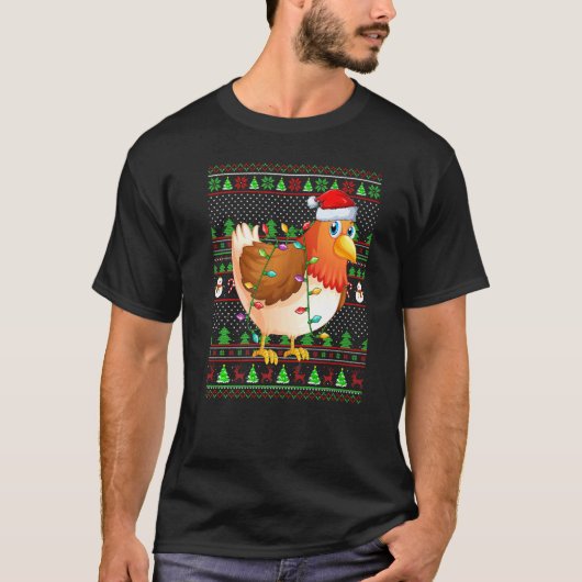 Hässlicher Weihnachtspullover-Style-Lighting-Huhn- T-Shirt (Vorderseite)