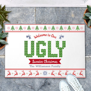Hässlicher Weihnachtspullover Tacky Nordic Rot Grü Fußmatte