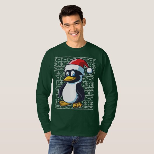 Hässlicher Weihnachtsstrickjacke-Pinguin T-Shirt (Vorne ganz)