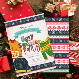 Hässliches Pullover-Muster Weihnachtsfeier-Einladu
