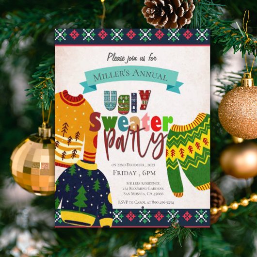 Hässliches Pullover-Muster Weihnachtsfeier-Einladu